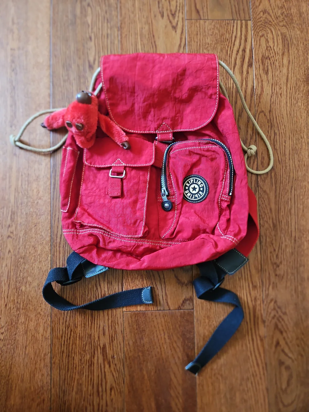 Kipling Red Backpack with Monkey Keychain